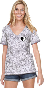 Yin Yang Heart Pocket Print Burnout V-neck Yoga Tee Shirt - Yoga Clothing for You