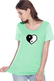 Yin Yang Heart Striped Multi-Contrast Yoga Tee Shirt - Yoga Clothing for You