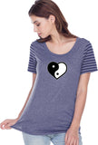 Yin Yang Heart Striped Multi-Contrast Yoga Tee Shirt - Yoga Clothing for You