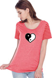 Yin Yang Heart Striped Multi-Contrast Yoga Tee Shirt - Yoga Clothing for You