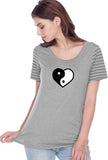 Yin Yang Heart Striped Multi-Contrast Yoga Tee Shirt - Yoga Clothing for You