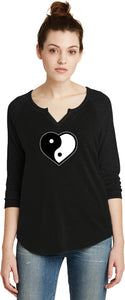 Yin Yang Heart 3/4 Sleeve Vintage Yoga Tee Shirt - Yoga Clothing for You