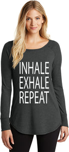 Inhale Exhale Repeat Triblend Long Sleeve Tunic Yoga Shirt - Yoga Clothing for You