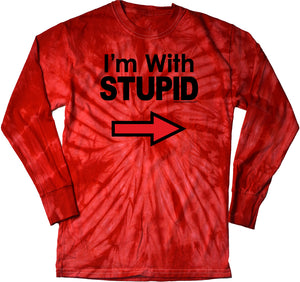 I'm With Stupid T-shirt Black Print Long Sleeve Tie Dye - Yoga Clothing for You