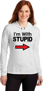 I'm With Stupid T-shirt Black Print Ladies Hooded Shirt - Yoga Clothing for You