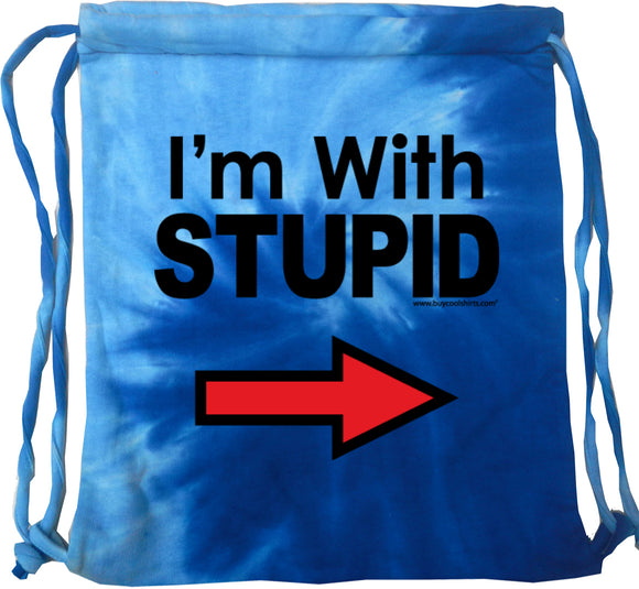 I'm With Stupid Bag Black Print Tie Dye Drawstring Bag - Yoga Clothing for You