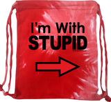 I'm With Stupid Bag Black Print Tie Dye Drawstring Bag - Yoga Clothing for You