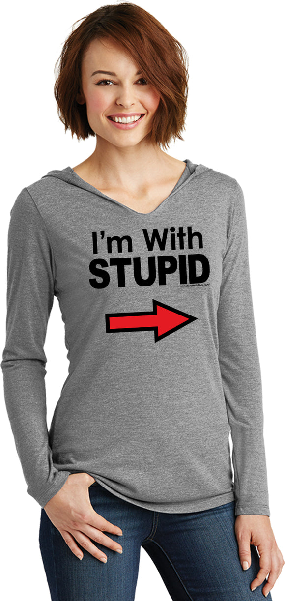 I'm With Stupid T-shirt Black Print Ladies Tri Blend Hoodie - Yoga Clothing for You
