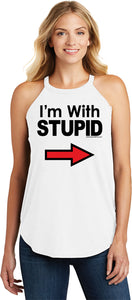 I'm With Stupid Tank Top Black Print Ladies Tri Rocker Tanktop - Yoga Clothing for You