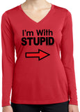 I'm With Stupid Shirt Black Print Ladies Dry Wicking Long Sleeve - Yoga Clothing for You