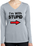 I'm With Stupid Shirt Black Print Ladies Dry Wicking Long Sleeve - Yoga Clothing for You