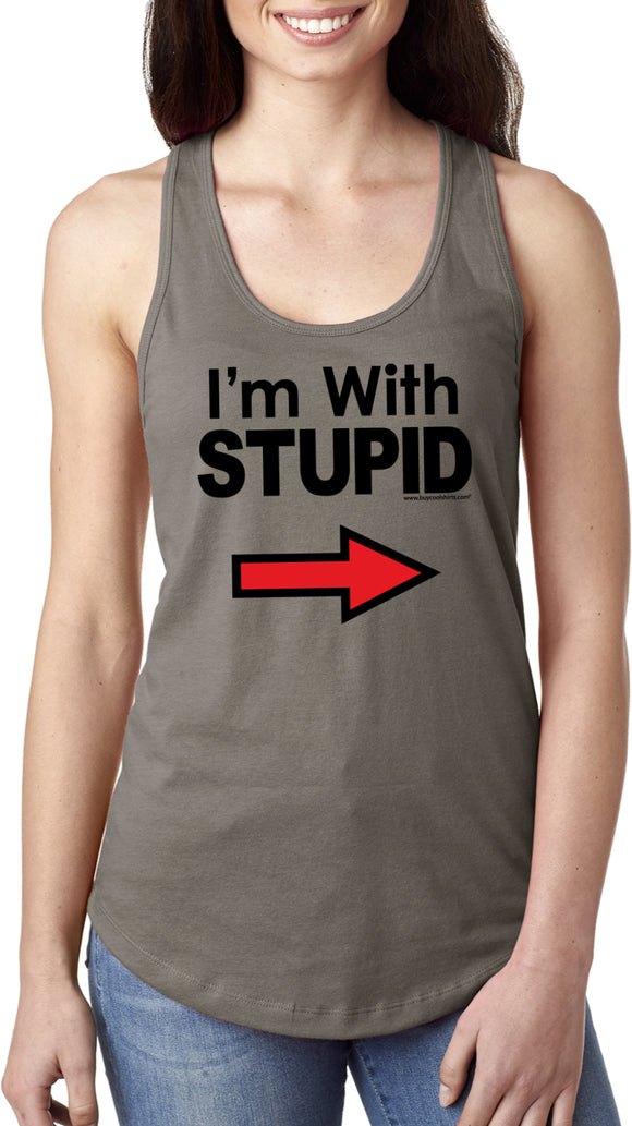 I'm With Stupid Tank Top Black Print Ladies Ideal Racerback - Yoga Clothing for You