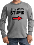 Kids I'm With Stupid T-shirt Black Print Youth Long Sleeve - Yoga Clothing for You