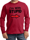 Kids I'm With Stupid T-shirt Black Print Youth Long Sleeve - Yoga Clothing for You