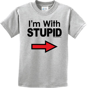 Kids I'm With Stupid T-shirt Black Print Youth Tee - Yoga Clothing for You