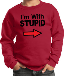 Kids I'm With Stupid Sweatshirt Black Print Youth Sweat Shirt - Yoga Clothing for You