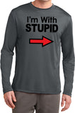 I'm With Stupid T-shirt Black Print Moisture Wicking Long Sleeve - Yoga Clothing for You