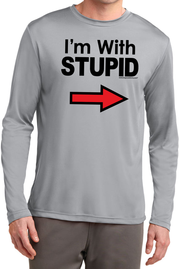 I'm With Stupid T-shirt Black Print Moisture Wicking Long Sleeve - Yoga Clothing for You