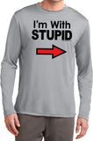 I'm With Stupid T-shirt Black Print Moisture Wicking Long Sleeve - Yoga Clothing for You