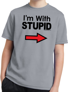 Kids I'm With Stupid T-shirt Black Print Moisture Wicking Tee - Yoga Clothing for You