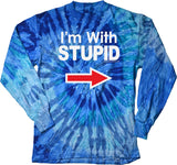 I'm With Stupid T-shirt White Print Long Sleeve Tie Dye - Yoga Clothing for You