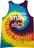 I'm With Stupid Tank Top White Print Tie Dye Tanktop - Yoga Clothing for You