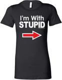 Ladies I'm With Stupid T-shirt White Print Longer Length Tee - Yoga Clothing for You