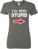 Ladies I'm With Stupid T-shirt White Print Longer Length Tee - Yoga Clothing for You