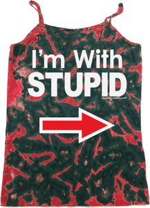 Ladies I'm With Stupid Tank Top White Print Tie Dye Camisole - Yoga Clothing for You