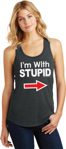 Ladies I'm With Stupid Racerback White Print - Yoga Clothing for You