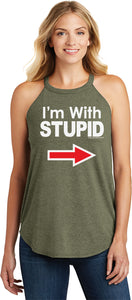 Ladies I'm With Stupid Tank Top White Print Tri Rocker Tanktop - Yoga Clothing for You