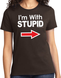 Ladies I'm With Stupid T-shirt White Print Tee - Yoga Clothing for You