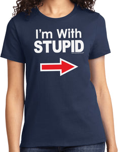 Ladies I'm With Stupid T-shirt White Print Tee - Yoga Clothing for You