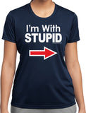 Ladies I'm With Stupid T-shirt White Print Moisture Wicking Tee - Yoga Clothing for You