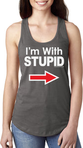 Ladies I'm With Stupid Tank Top White Print Ideal Racerback - Yoga Clothing for You