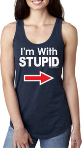 Ladies I'm With Stupid Tank Top White Print Ideal Racerback - Yoga Clothing for You