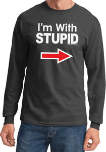 I'm With Stupid T-shirt White Print Long Sleeve - Yoga Clothing for You