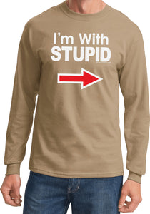 I'm With Stupid T-shirt White Print Long Sleeve - Yoga Clothing for You