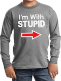 Kids I'm With Stupid T-shirt White Print Youth Long Sleeve - Yoga Clothing for You