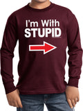 Kids I'm With Stupid T-shirt White Print Youth Long Sleeve - Yoga Clothing for You