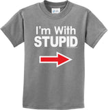 Kids I'm With Stupid T-shirt White Print Youth Tee - Yoga Clothing for You