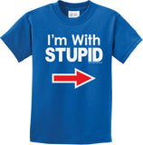 Kids I'm With Stupid T-shirt White Print Youth Tee - Yoga Clothing for You