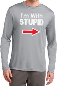 I'm With Stupid T-shirt White Print Moisture Wicking Long Sleeve - Yoga Clothing for You