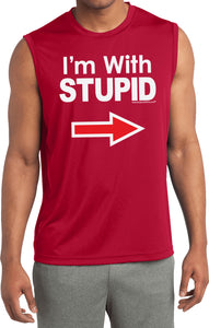 I'm With Stupid T-shirt White Print Sleeveless Competitor Tee - Yoga Clothing for You