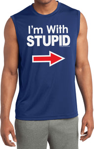 I'm With Stupid T-shirt White Print Sleeveless Competitor Tee - Yoga Clothing for You
