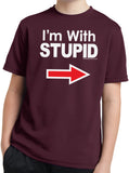 Kids I'm With Stupid T-shirt White Print Moisture Wicking Tee - Yoga Clothing for You