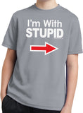 Kids I'm With Stupid T-shirt White Print Moisture Wicking Tee - Yoga Clothing for You