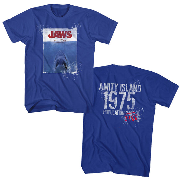 Jaws T-Shirt Poster Amity Island 1975 2488 Front Back Print Royal Tee - Yoga Clothing for You