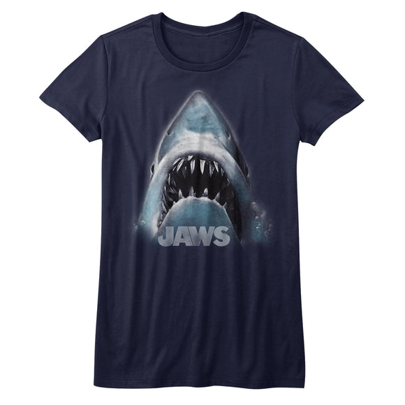 Jaws Juniors Shirt Shark Face Smile Navy Tee - Yoga Clothing for You