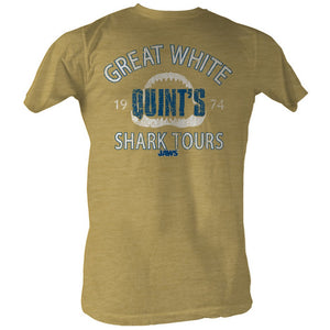 Jaws T-Shirt Distressed Quint's Shark Tours Khaki Heather Tee - Yoga Clothing for You